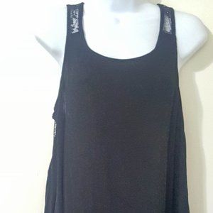 Black Tank Top with Lace Back and Gathered Detail